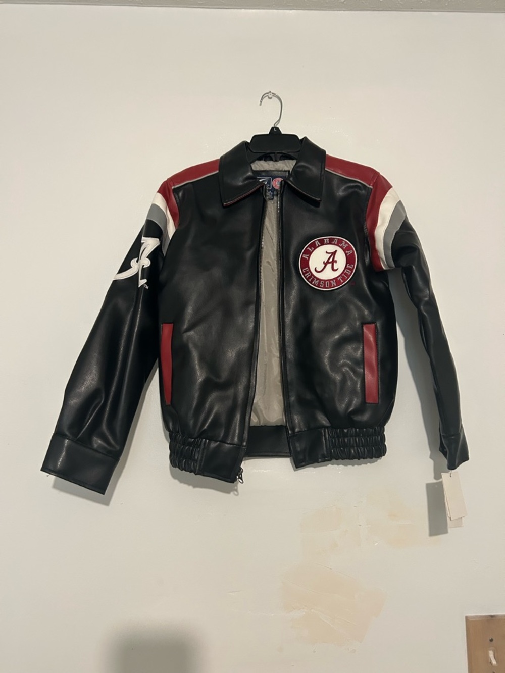 Kids Black and Crimson Leather-Look Alabama Jacket